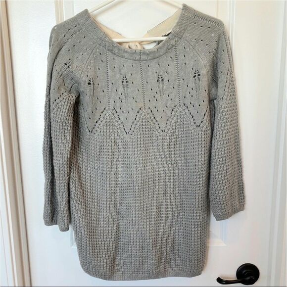 Charming Charlie Cozy Sweater Womens Size M Gray 3/4 Sleeve Knit Rear Tie - Picture 2 of 4